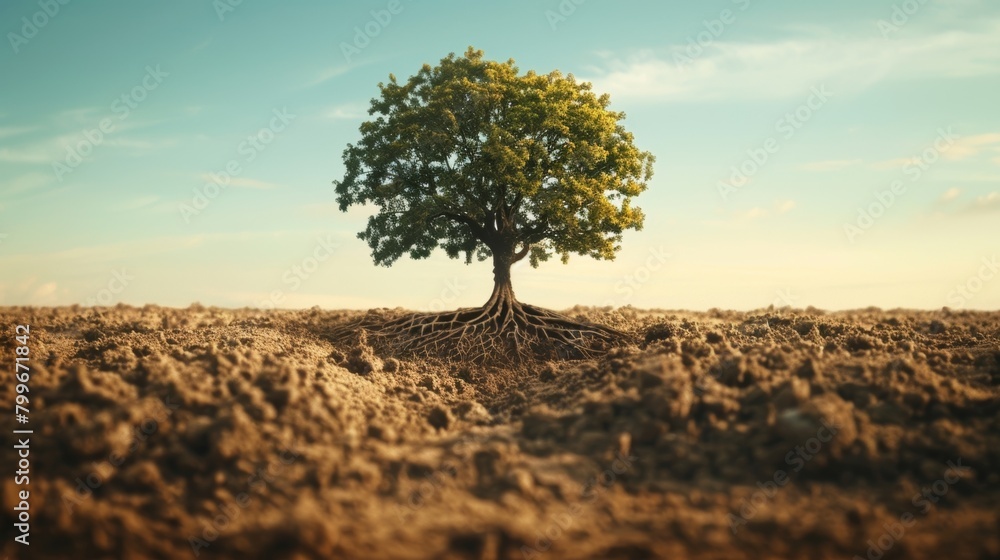 Aufkleber a lone tree stands tall and strong its roots deeply anchored in the earth a symbol of grounding and 