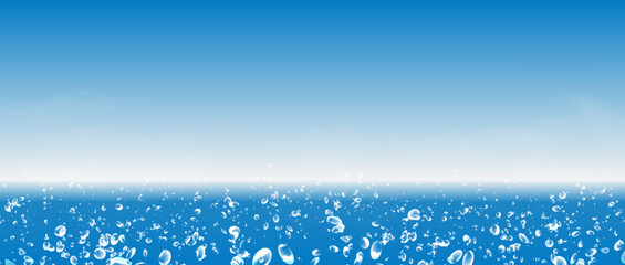 A large number of bubbles rise on the water surface