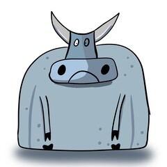 Illustration of Bull Ox Cartoon Animal for Kids Books Blue Cow Big Large Horns Ankole