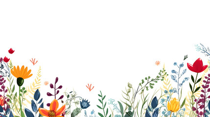 Fototapeta premium Digital watercolor colored flowers trees around border abstract graphic poster web page PPT background