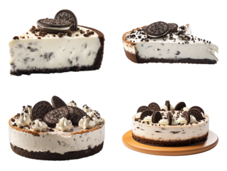 Collection of Cookies And Cream Cheesecake isolated on transparent png background. Generative ai
