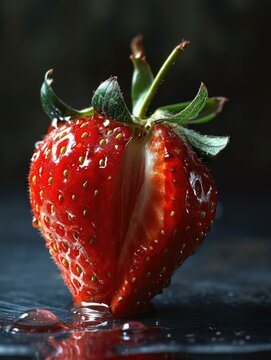 Close-up of a ripe, red strawberry. AI.