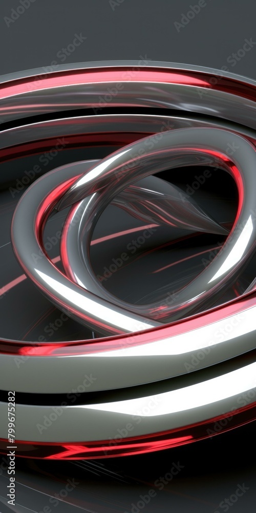 Poster abstract 3d rendering of intertwined metallic rings. ai.