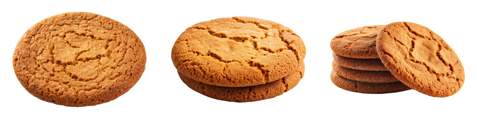 Collection of Gingersnaps Cookies isolated on transparent png background. Generative ai