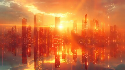 Sunrise Splendor: Reflective Skyscrapers in the City