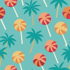 Obraz premium Seamless pattern of tropical-flavored lollipops transporting taste buds to paradise, Generative AI