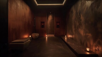 The dimly lit room allows you to fully immerse yourself in the sensory experience of your spa treatment. 2d flat cartoon.