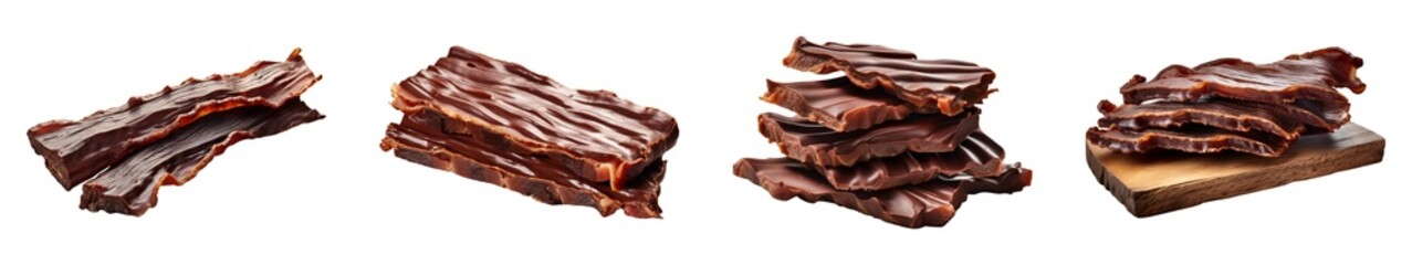 Collection of Dark Chocolate Bacon isolated on transparent png background. Generative ai