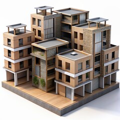 3D Render of a mixed-income housing project with affordable units alongside market-rate apartments, on isolated white background, Generative AI