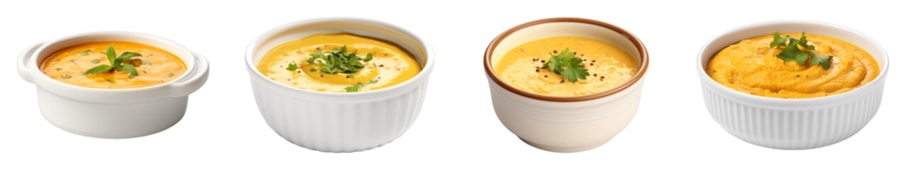 Collection of Curry Dip In A Ceramic Cup isolated on transparent png background. Generative ai