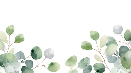 Obraz premium Digital watercolor green leaf border plant abstract graphic poster web page PPT background