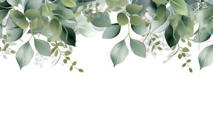 Digital watercolor green leaf border plant abstract graphic poster web page PPT background
