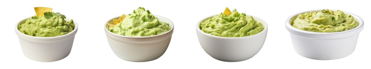 Collection of Guacamole Dip In A Ceramic Cup isolated on transparent png background. Generative ai