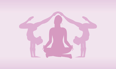 Yoga Day meditation parvastasna pose banner against pink lotus petals 