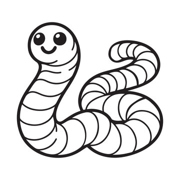 line art of earthworm cartoon vector