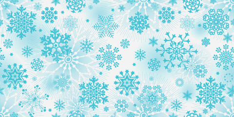 Vector hand drawn Christmas white seamless pattern with blue snowflakes and stars