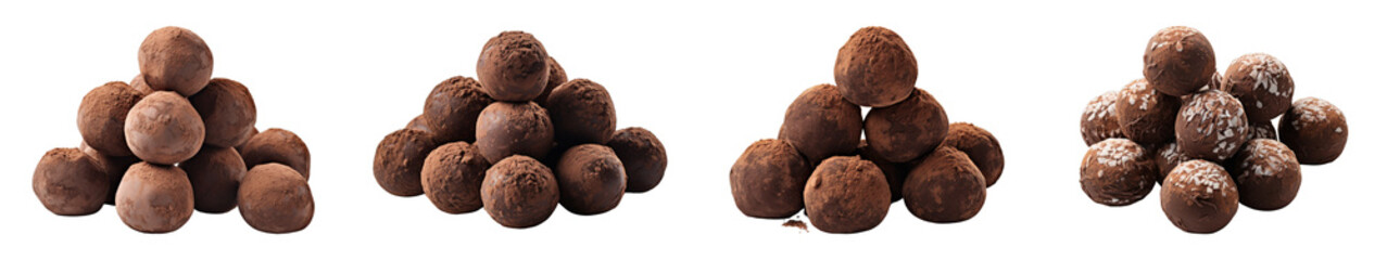 Fototapeta na wymiar Collection of Dark Chocolate Truffles isolated on transparent png background. Generative ai