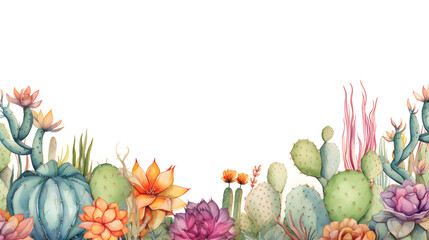 Obraz na płótnie Canvas Digital watercolor cactus border plant abstract graphic poster web page PPT background