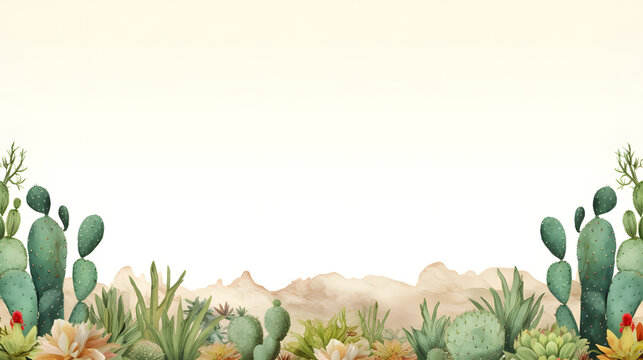 Digital watercolor cactus border plant abstract graphic poster web page PPT background