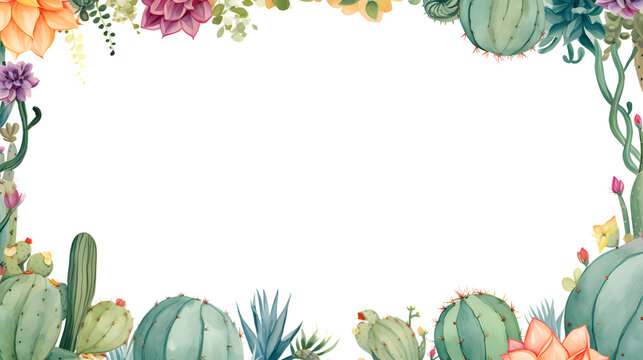 Digital watercolor cactus border plant abstract graphic poster web page PPT background