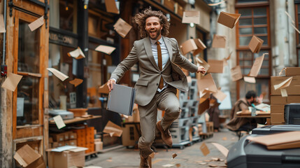 Fototapeta premium businessman feeling excite with energetic in office