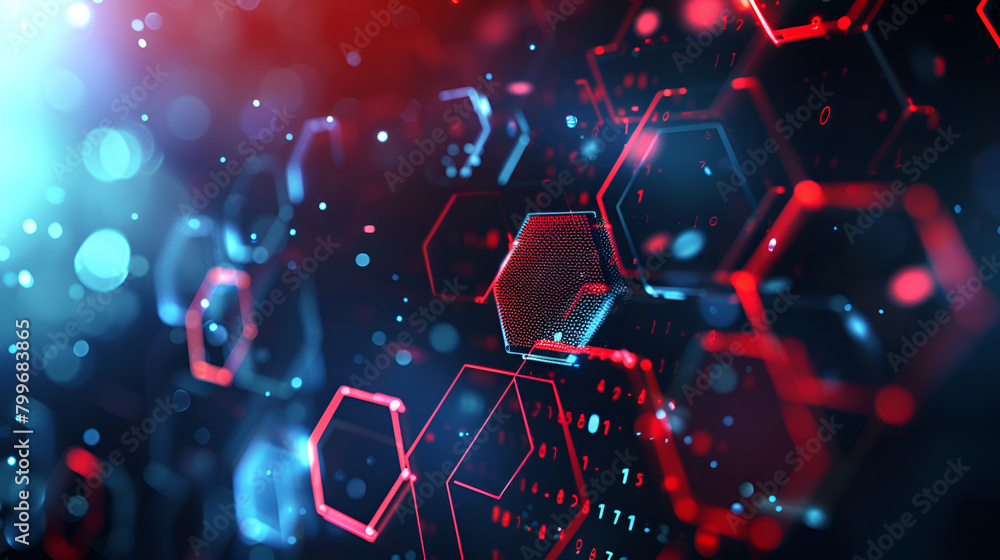 Poster Network with nodes connected background. Digital technology concept,abstract blue technology hexagonal background,Abstract computer technology background with circuit board and hexagon tech
