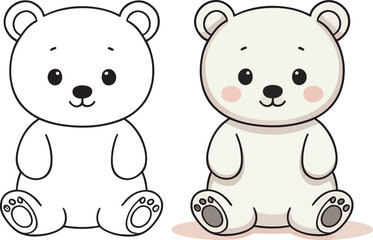 Obraz premium Kawaii bear, cartoon characters, cute lines and colorful coloring pages.