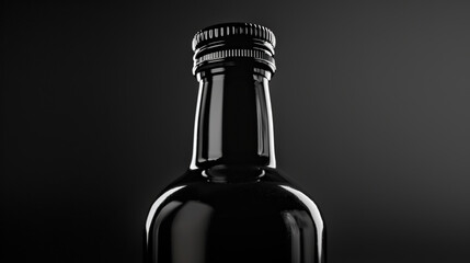 black bottle on black background created with Generative Ai technology	