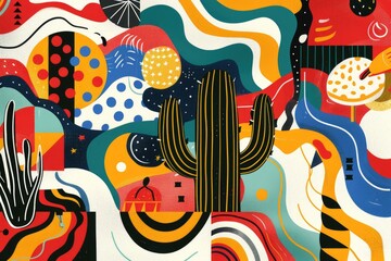 Festive Fusion Abstract Cinco de Mayo Art with Mexican and American Flag Motifs