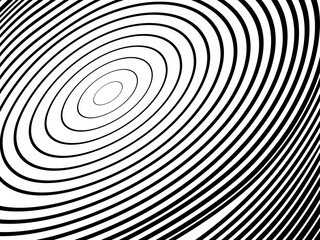 Abstract hypnotic wave pattern with black-and-white striped lines. Psychedelic background. Op art, optical illusion. Modern design, graphic texture.