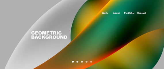 A colorful wave creates a vibrant atmosphere on a gray geometric background, reminiscent of an astronomical object in the sky. The blend of colors and shapes forms a dynamic landscape