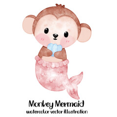 Mermaid Monkey, Cute monkey, Shell