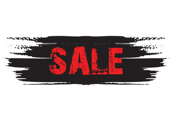 Sale. Creative banner for sales with discounts. Large brush strokes of red acrylic paint isolated on white background. Get up to fifty percent discount. Realistic brushstrokes texture. SALE banner 