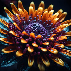 Macro Photo of a Luminous Orange Flower with a Purple Center