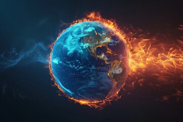 A digital painting of the earth on fire