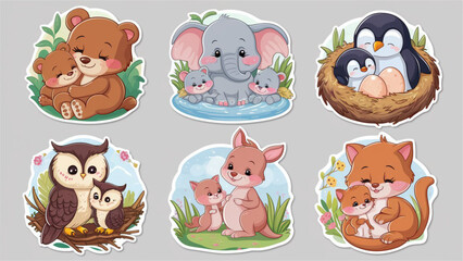 A delightful set of adorable mother cartoon stickers