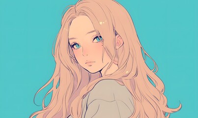 anime style. Long-haired young anime woman, Generative AI 