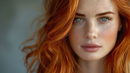 Graceful Waves: A Stunning Half-Length Portrait of a Red-Haired Beauty