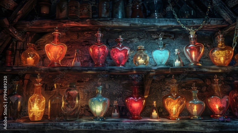 Poster deep within a hidden cave lies a chamber filled with shelves of glowing vials each containing a diff