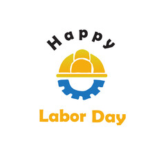 happy labor day post design in yellow and blue with equipment icons
