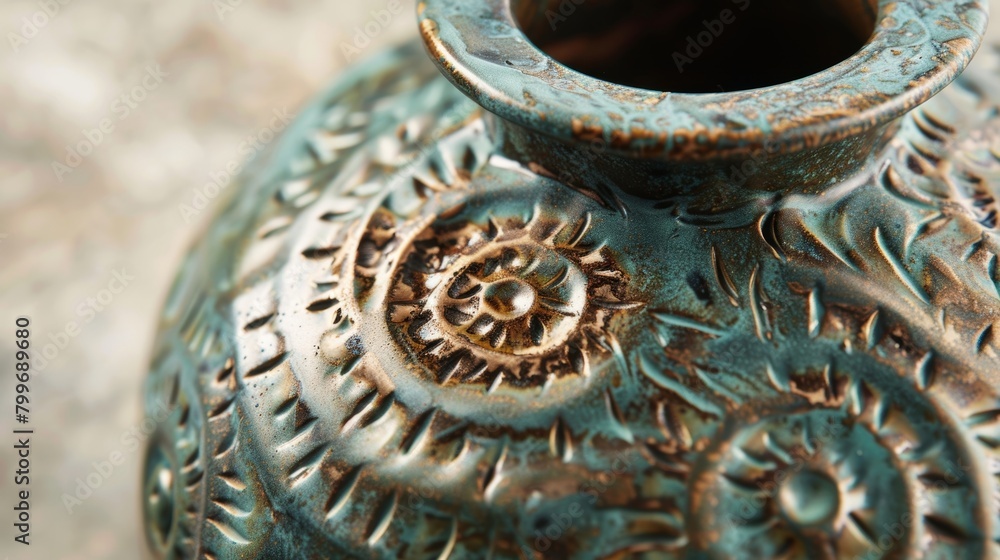 Poster a traditional vase design with a smooth polished surface adorned with a spiral pattern that adds dim