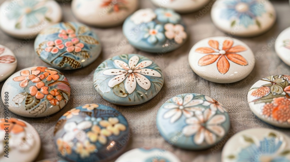 Aufkleber a set of ceramic buttons with intricate floral designs showcasing the delicate and detailed work tha