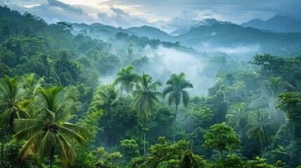 Fototapeta na wymiar panoramic view of lush tropical rainforest canopy