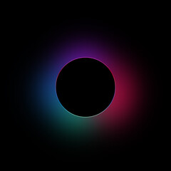 Gradient neon color sphere. Round holographic gradients. glowing neon color circles round curve shape with wavy dynamic lines isolated on black background technology concept.