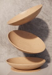 A wooden bowl floating on the kitchen table