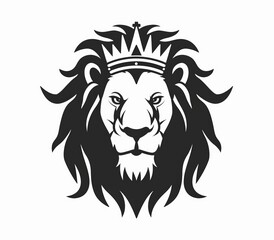 minimalistic lions head wearing a crown - black logo design on white background