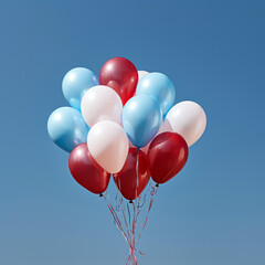 Cluster of balloons in red, white, and blue, mimicking the American flag, set against a clear sky, ideal for text placement