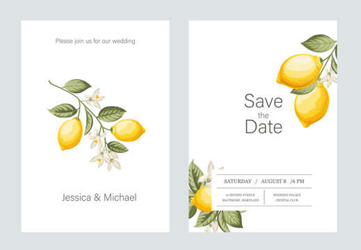Wedding invitation. Lemon illustration. hand-drawn frame.
