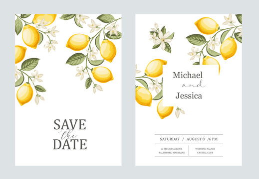 Wedding invitation. Lemon illustration. hand-drawn frame.