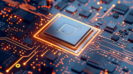 Microchip integrated into a circuit, technology concept